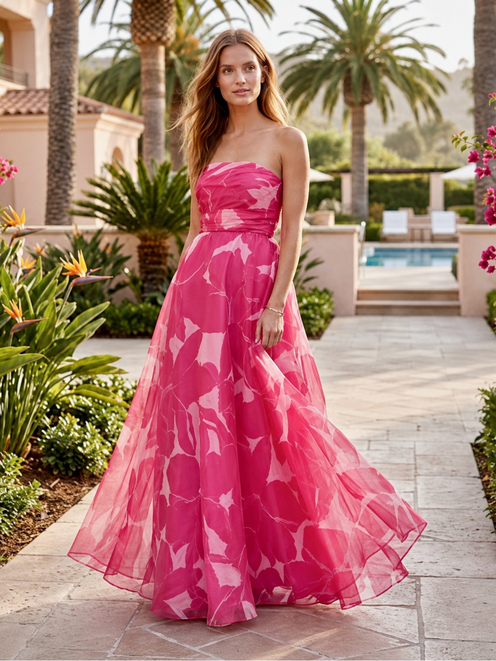 NWT Donna Karan New York Printed Strapless Floral Maxi Ball Flowy Gown